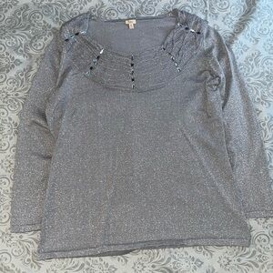 Reba Woman Silver Shimmer Rhinestone Sweater 1X – Like New!
